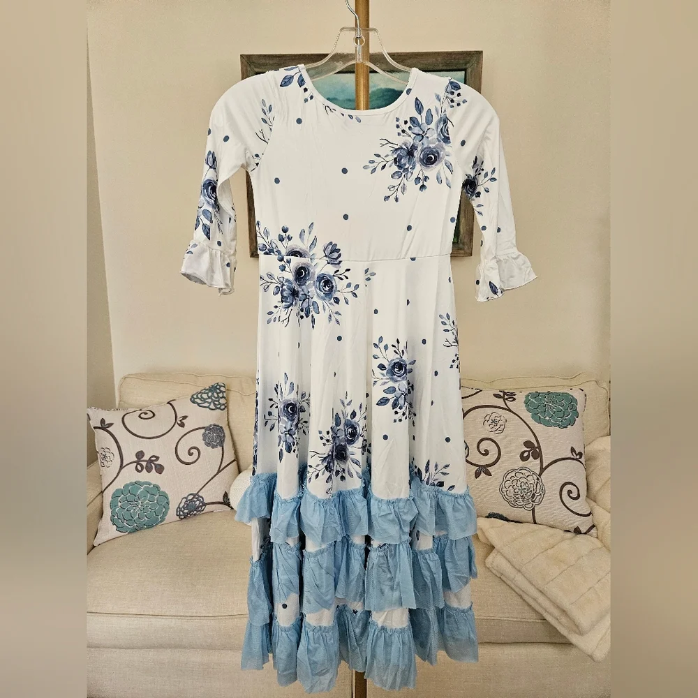 Oopsie Daisy Blue Floral Long Ruffle Dress - Picture 6 of 6